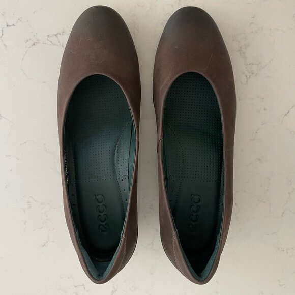 ECCO Shape Sculpted Leather Shoes w Rubber Heels Brown + Teal Green Sz 39 - Picture 4 of 14